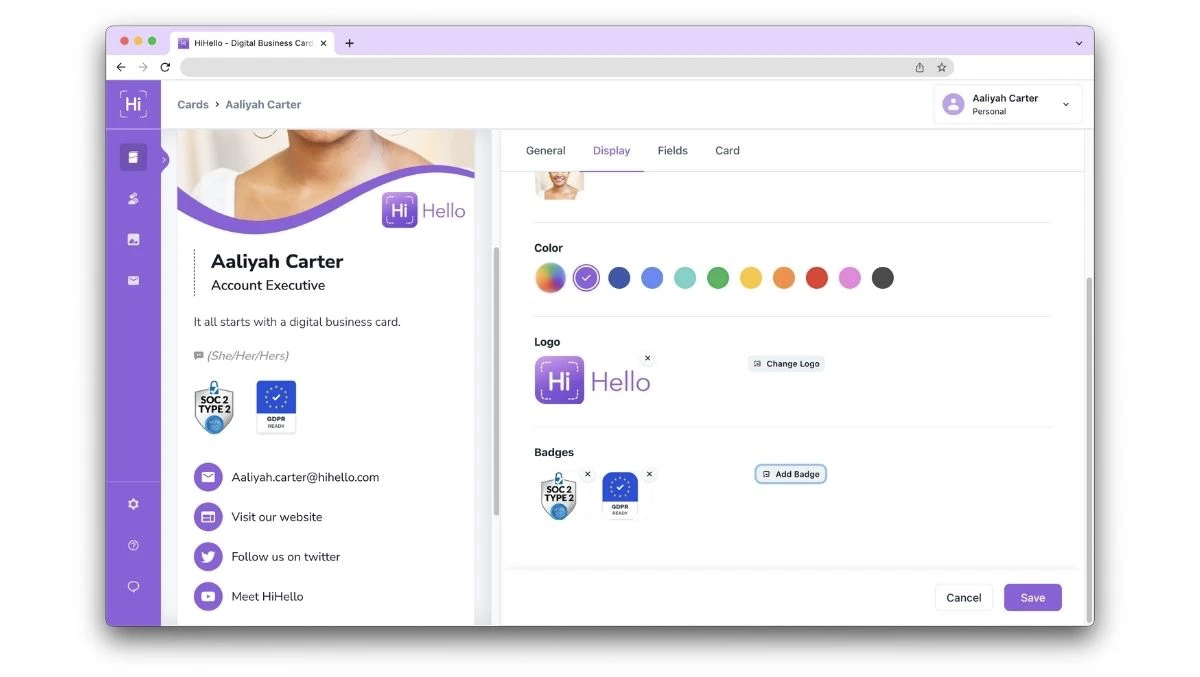 Add custom badges to your digital business card